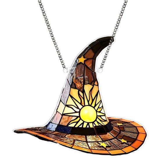 Halloween Witch Hat Hanging Decoration Stained Glass 2D Flat Acrylic