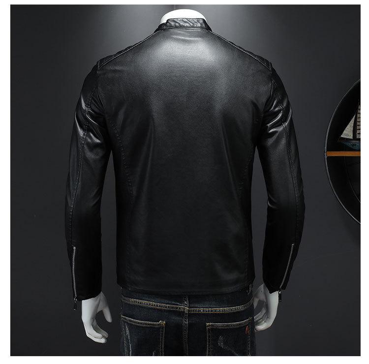 2024 Slim-Fit Plus Size Men's Stand Collar Leather Jacket - Trendy Autumn Motorcycle Coat