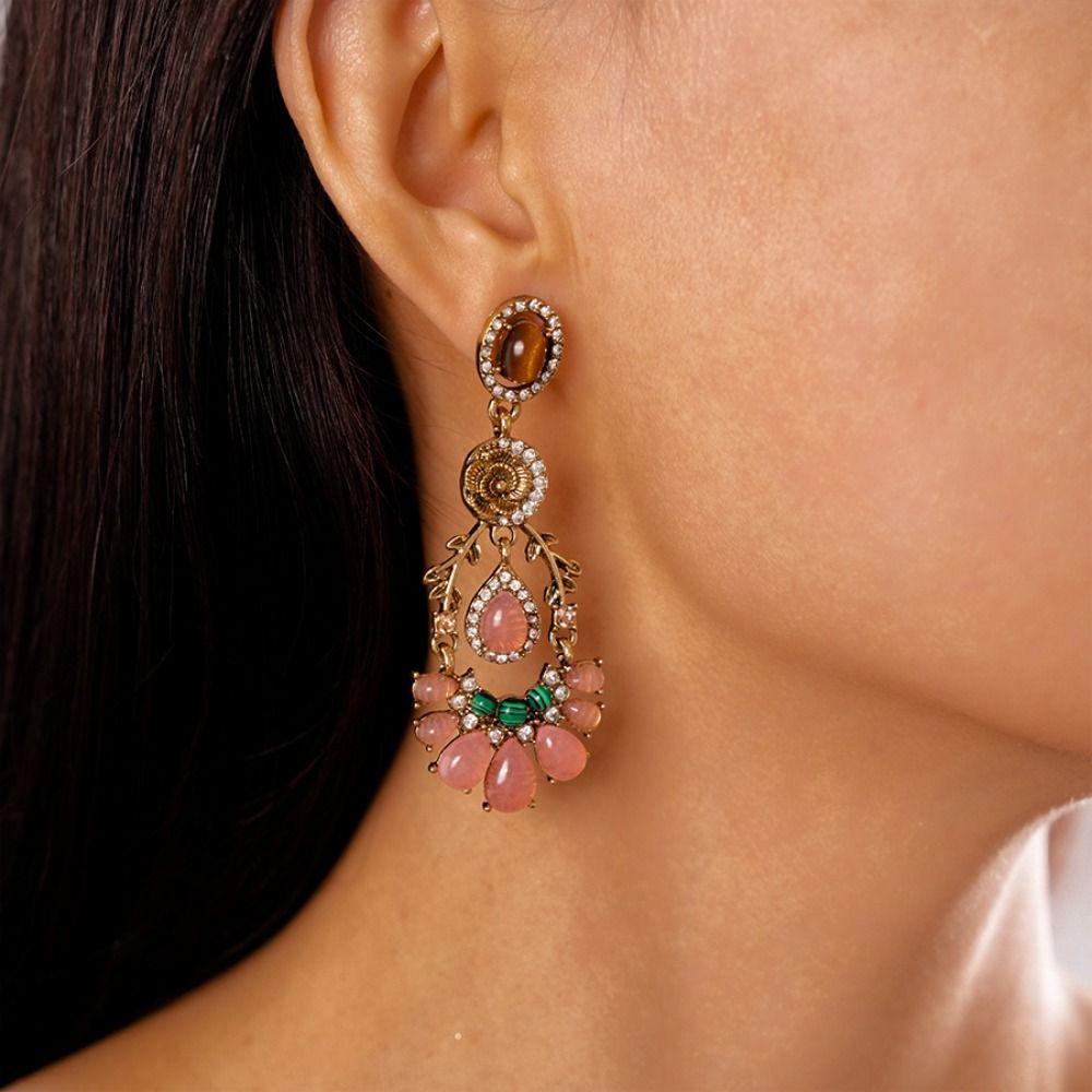 Inlaid Rhinestone Flower Necklace Earring Trendy Clavicle Chain  Jewelry Accessories