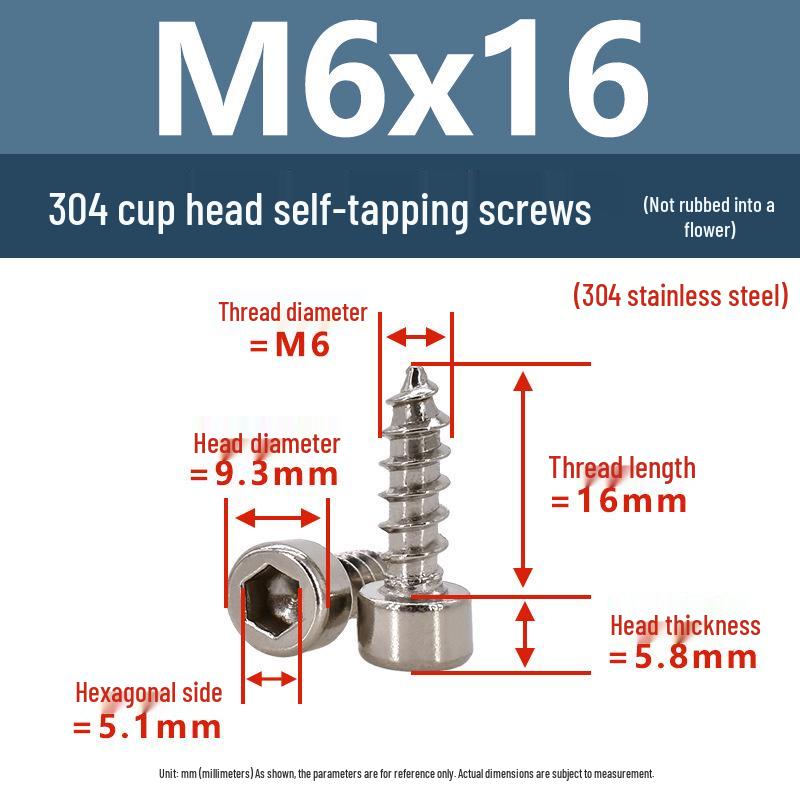 304 Pan Head Self-Tapping Coarse Thread Screw M1.7-M6 with Hex Socket