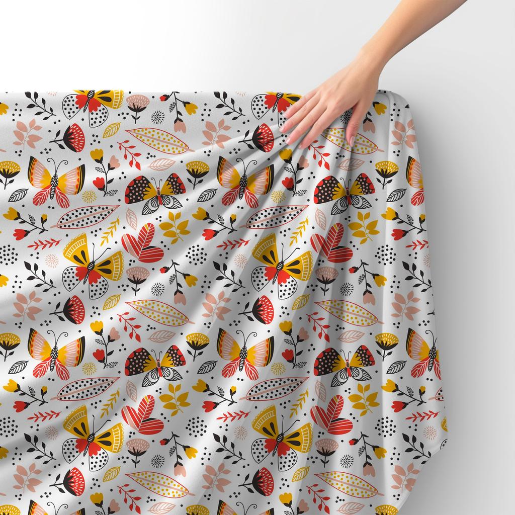Royal Samt Stoff Polyester Zum Nähen - Motiv Schmetterlinge Im Volksstil