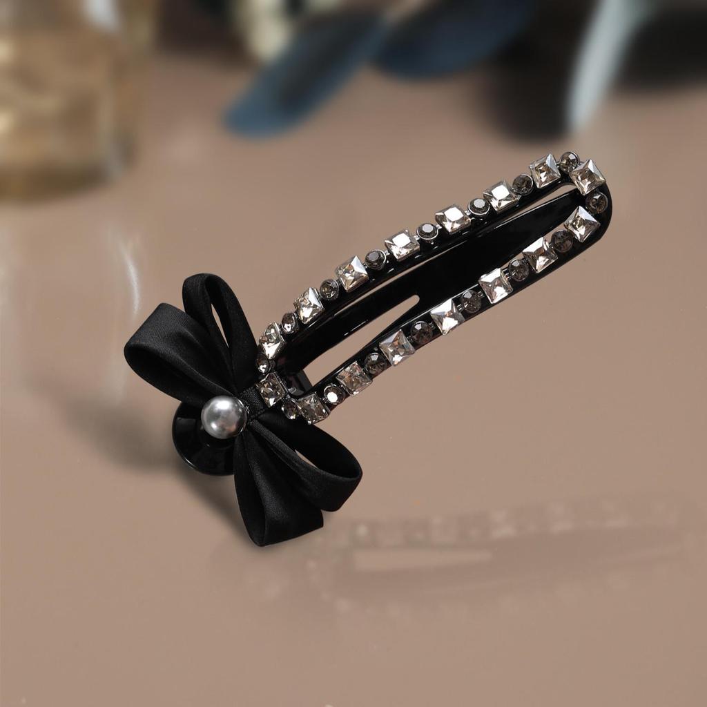 Glam Rhinestone Bow Hair Clip with Anti-Slip Teeth - Luxurious Casual Women’s Side Clip