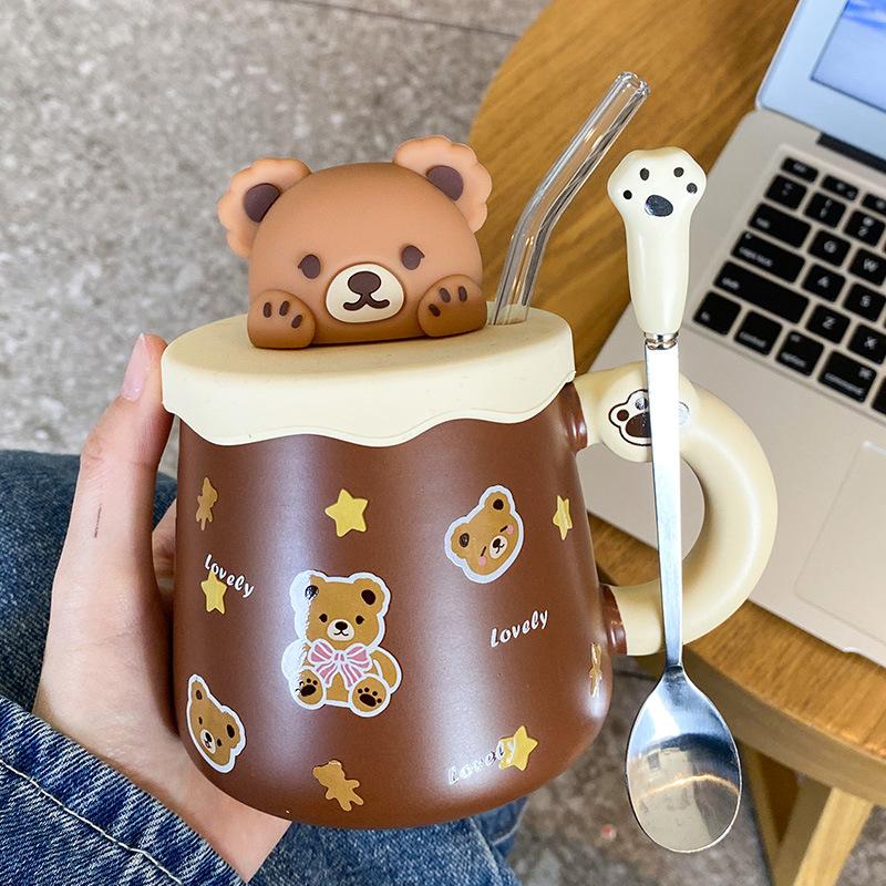 Ceramic Cup Souvenir Mug with Lid Spoon Creative Cute High Value Couple Coffee Water Cup