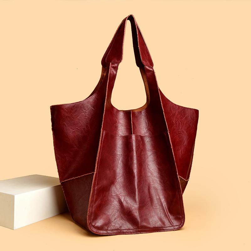 Vintage Women's Tote Bag Solid Color Large Capacity Shoulder Bag