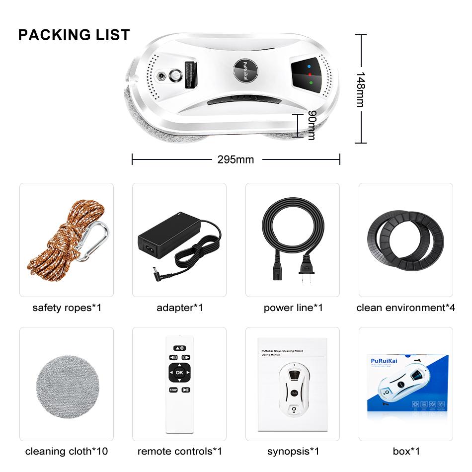 PuRuiKai Aspirateur robot ultra fin robot de nettoyage de vitres fenêtre électrique verre limpiacristales télécommande pour la maison