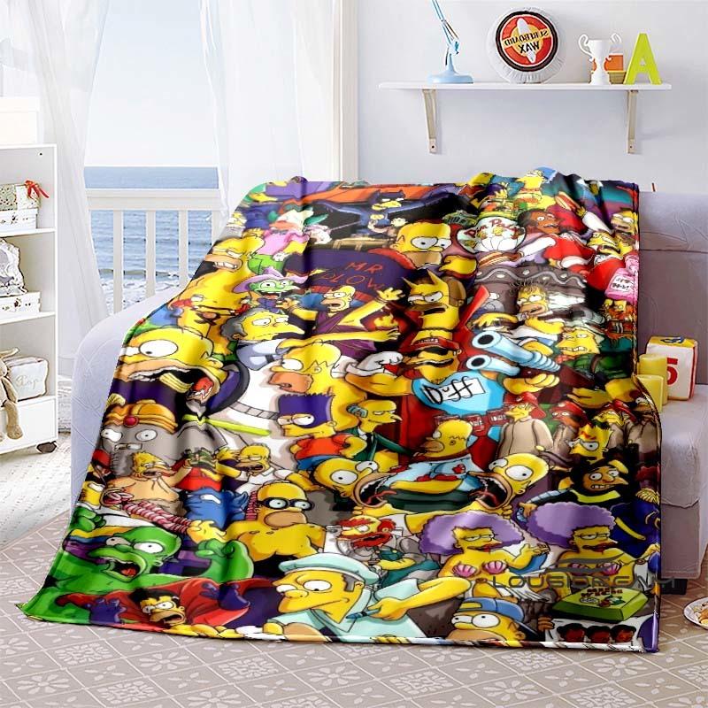 Kawaii Donut Pattern Blanket, The Simpsons Travel Flannel Blanket, Warm Blanket for Sofa Beds, Holiday Gift.