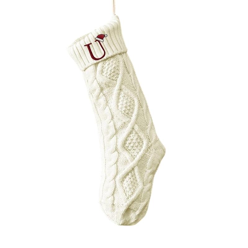 

Festival Knitted Christmas Stocking With Embroidered Alphabets Soft Polyester Large Capacity Home Decoration