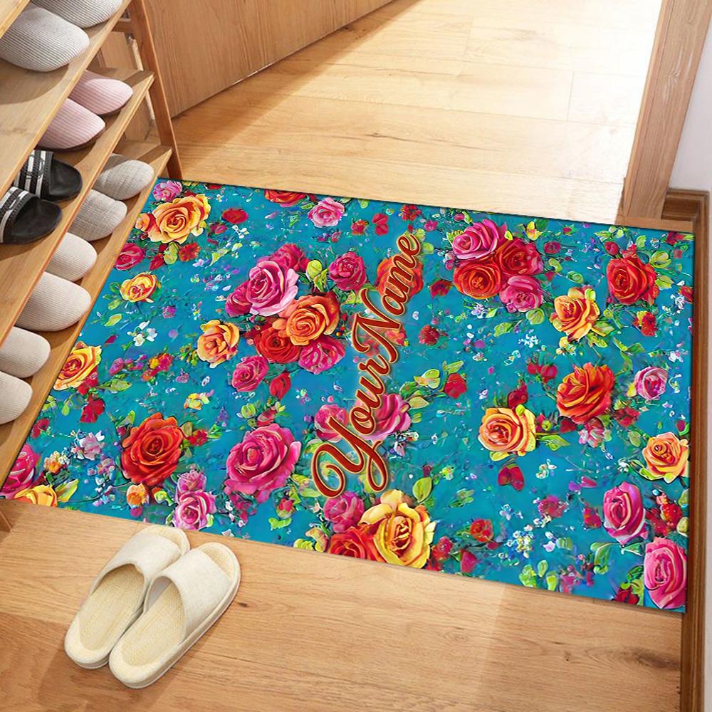 Rose Customized Name Floor Mat Suitable for Living Rooms Balcony Outdoor Decorate Room Antislip Carpet Office Home Decor Best for Christmas