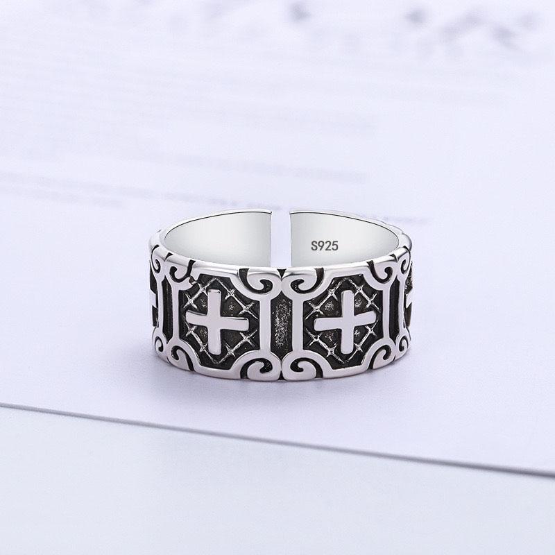 

925 Sterling Silver Finger Rings for Women Vintage Cross Couple Minimalist Ring Party Jewelry Gift Prevent Allergy