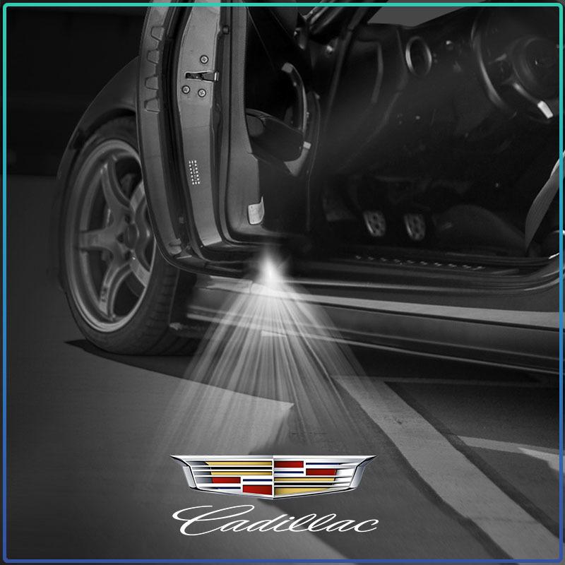 2 peças Acessórios para Carro Luz de Boas-vindas LED HD Lâmpadas Projetoras de Porta de Carro Para Cadillac Escalade Tiburon Deville Seville XT5 XTS CTS BLS SLS DTS SRX