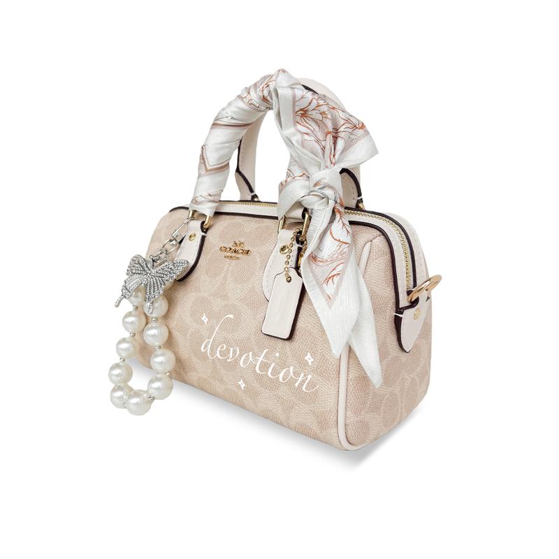 Coach Handbag [Customized Bag] Rowan 18 Pearl Shimmer, Hand-painted In English Pearl Crushed Light (Vanilla White) Basic Package (Bag + Dust Bag)