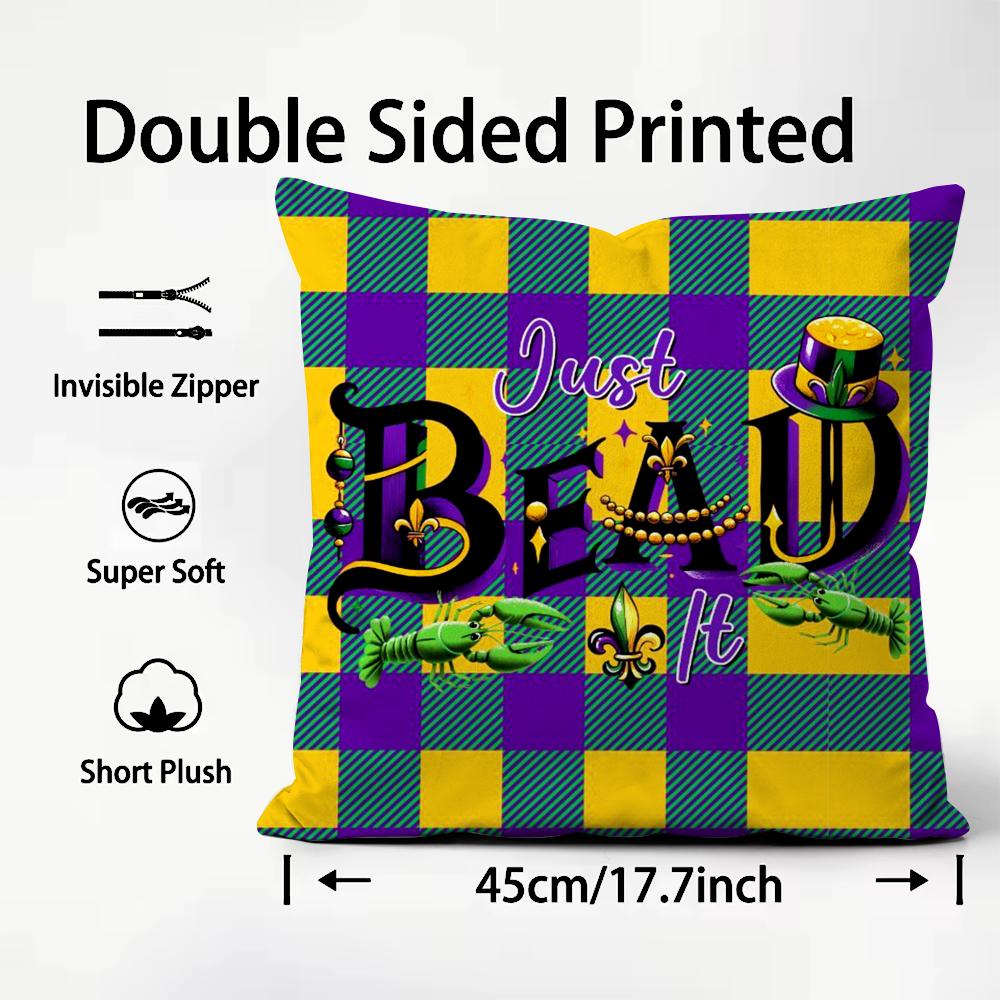 Famous Mardi Gras Ball Cushion Cover Plush Fabric Soft Double-Sided Printed Sofa Warm Winter Home Child Gift Pillow Case