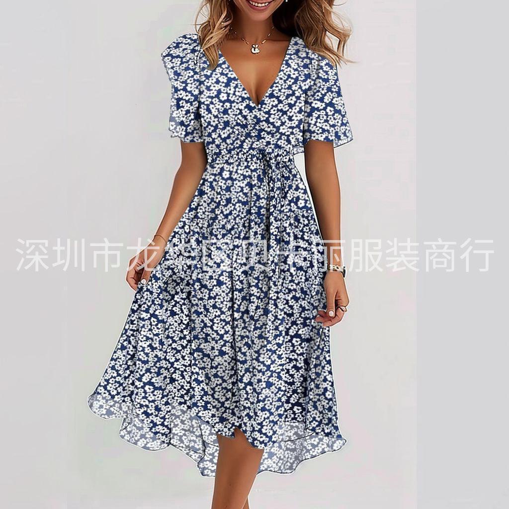 Loose Casual Comfortable V-neck Floral New Printed Dress