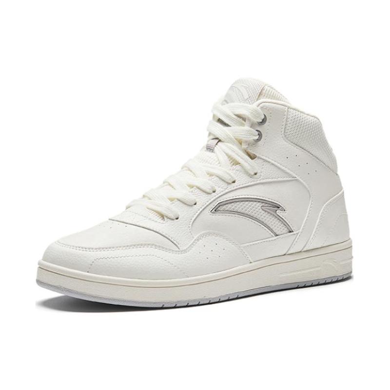 Anta Textile, Synthetic Leather Comfortable Cushioning, Wear Resistant High Top Skateboard Shoes Men's Ivory White Sneakers 912348087-1