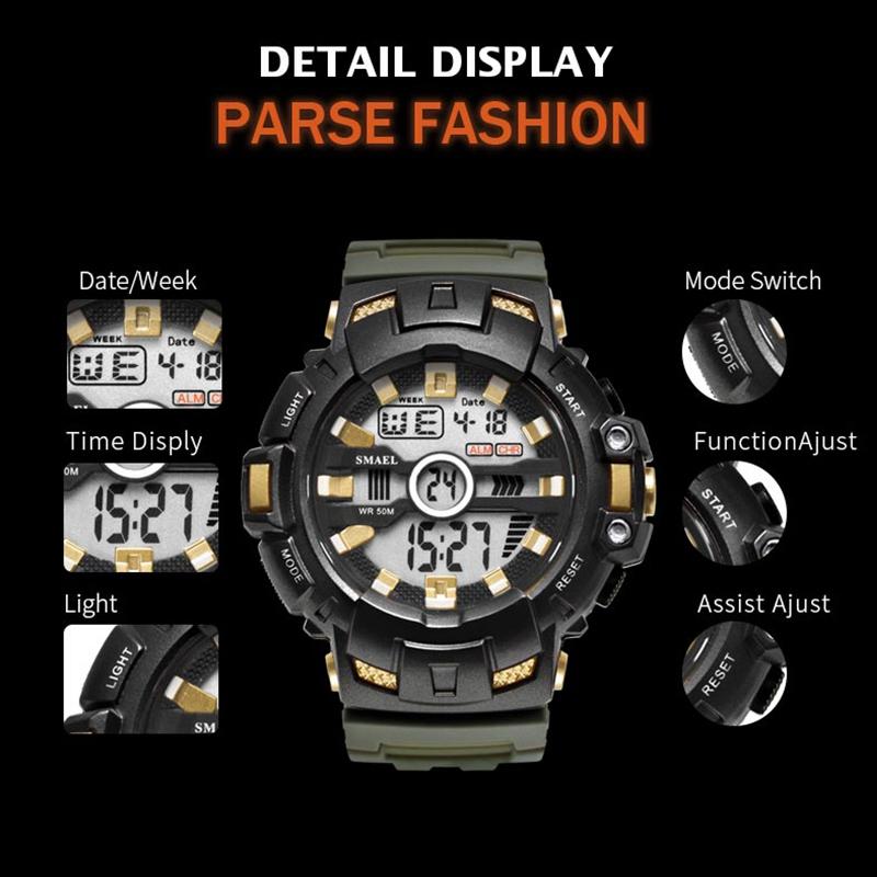 SMAEL LED Digitaluhren Luxusuhr Herren Militäruhren Alarmuhren Sport Wasserdicht