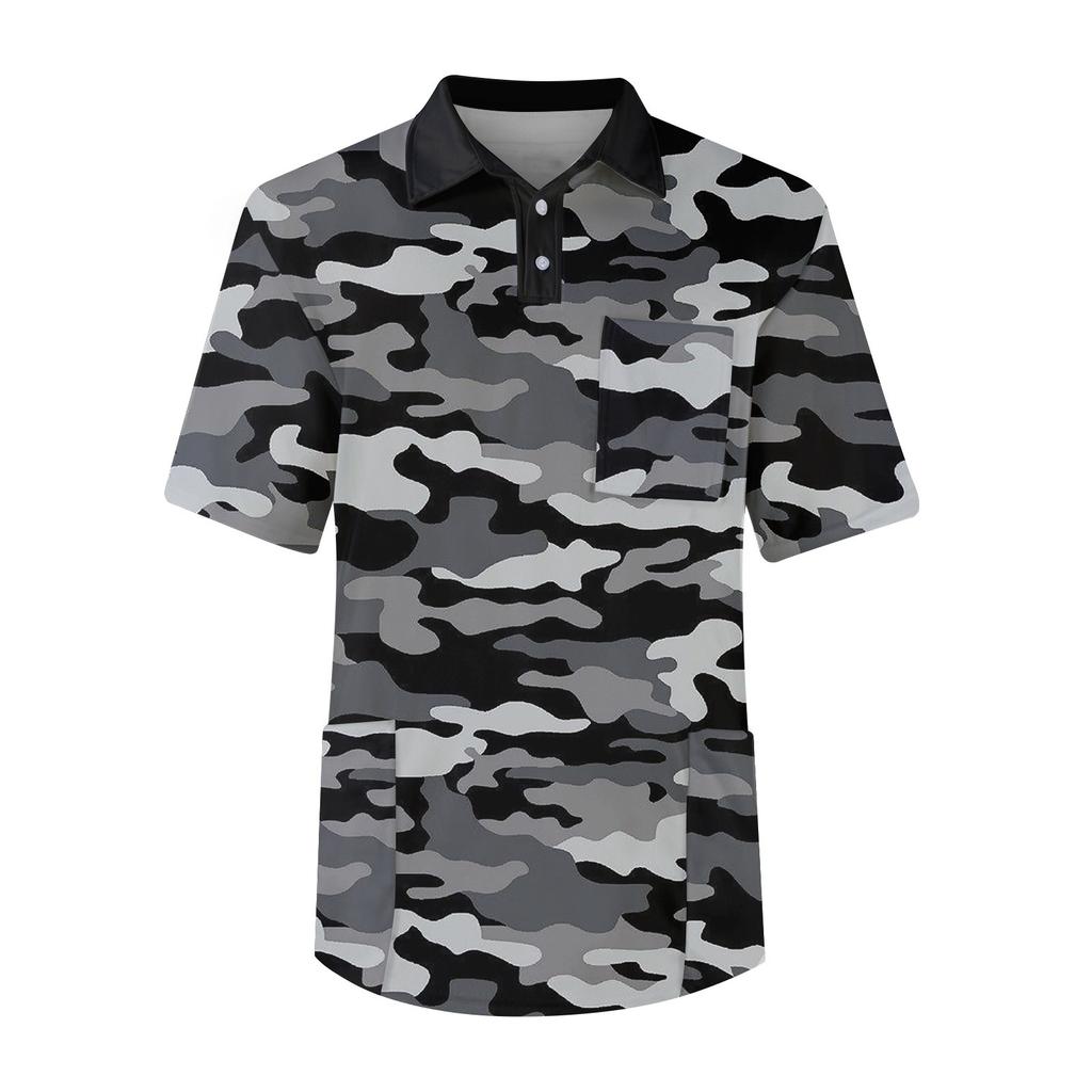 Pánský top s krátkým rukávem, knoflíkovou klopou, jednobarevný, náprsní kapsa, top pro zdravotní sestru