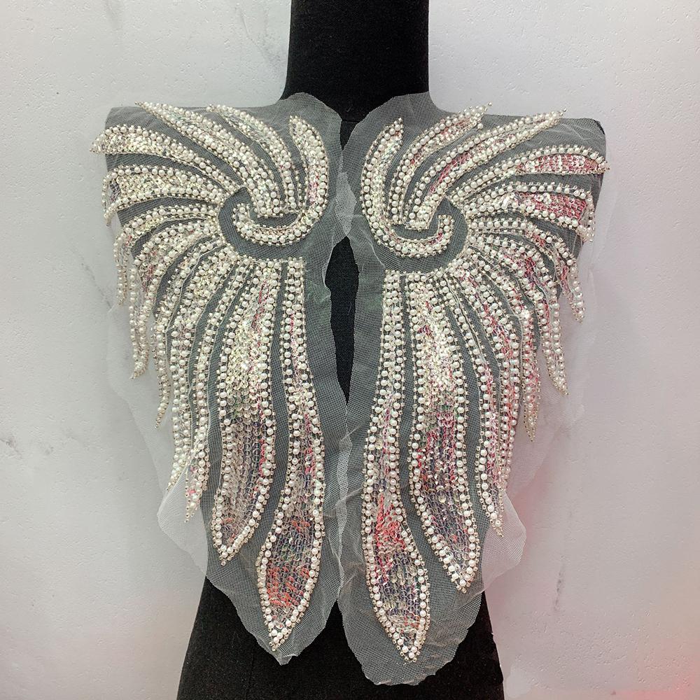 

1 пара золотых ангельских крыльев, вышитая нашивка с бисером, аппликация для ремонта одежды своими руками белый