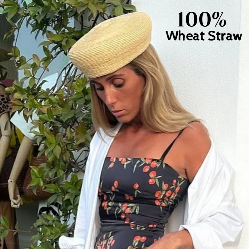 Garden Supplies My Women's New Japan Designer Natural Straw Solid Berets Hats For Casual Painter Hat Summer Beach Sun Hats Ins Blogger Pillbox Hat 54-56Cm