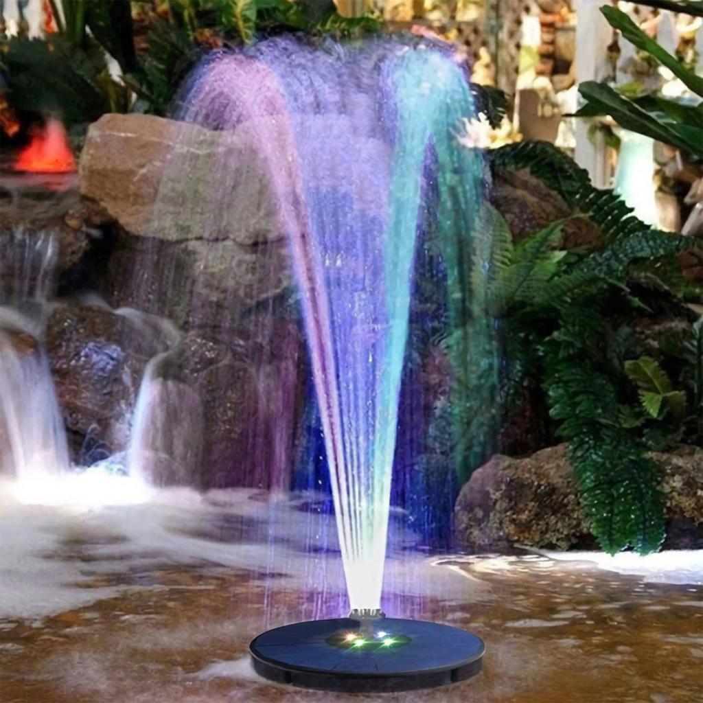 Fuente Solar con Luces Bomba de Fuente Solar de 3W 7 Patrones de Aspersión Altura 27.55 Pulgadas con Batería de Respaldo de 1600mAh para Bañera de Pájaros Lag
