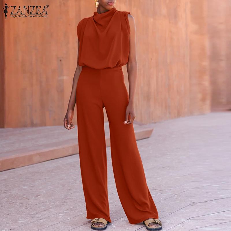 

ZANZEA без рукавов женские элегантные длинные комбинезоны с воротником-стойкой