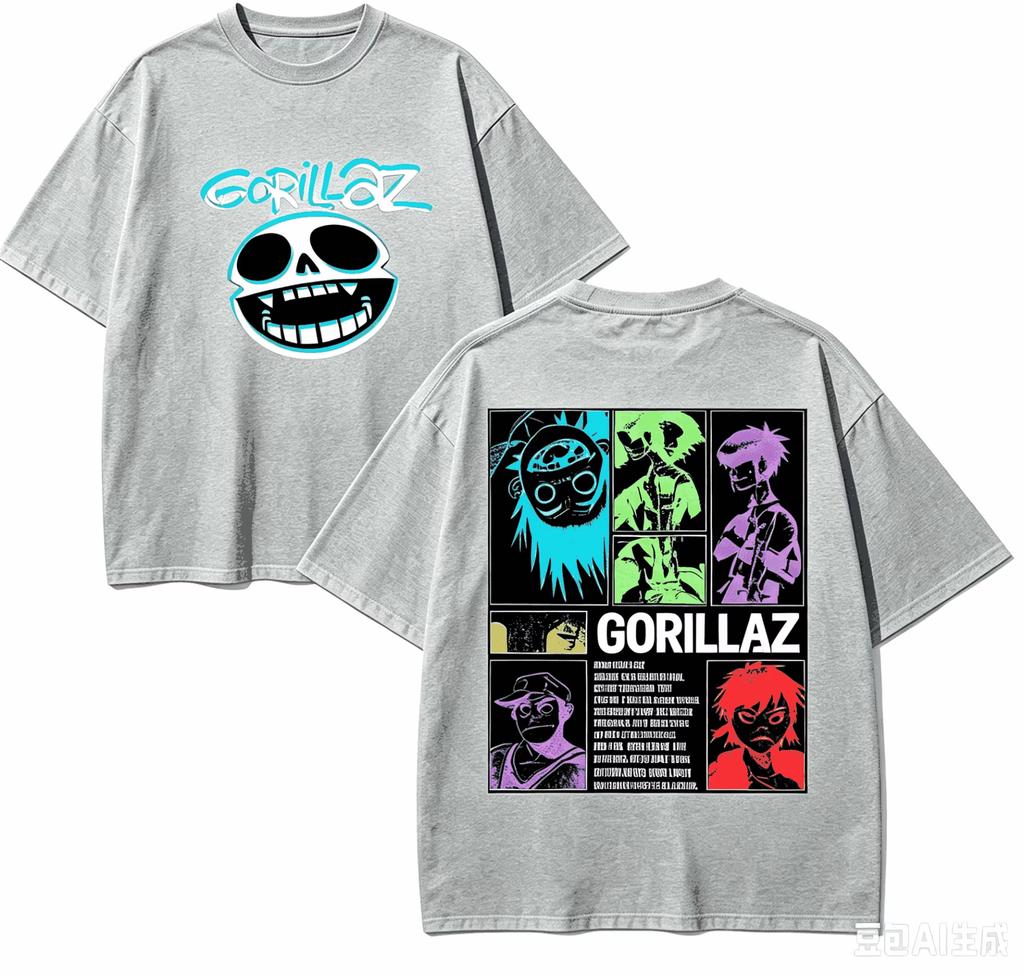High-quality Unisex Loose Neutral Short Sleeve T-shirt for Gorillaz Fans, Soft Comfortable Harajuku Streetwear Couple Gift