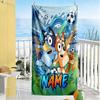 Bluey Soccer Adventure Customize Your Name Beach Towel Super Soft & Absorbent Perfect for Traveling Yoga Camping and Swimming