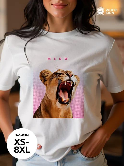 Women s cotton T-shirt with bold Lioness MEOW print S