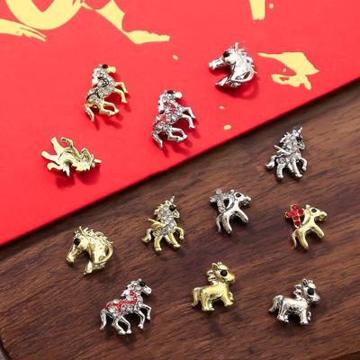 10Pcs Alloy Pony Nail Art Charms 3D Little Horse Nail Accessories Diy Jewelry Manicure Decoration Year Of The Horse Nail Crafts