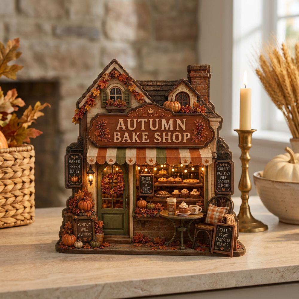 Vintage Autumn Pumpkin Cafe Plaque 2D Flat Bookstore Tabletop Sign  Home Tabletop Decor