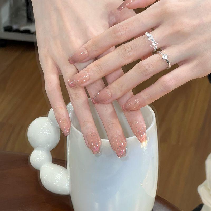 Ks Nail Art Wearable Nails Short Style 2026 New Model High-End Super Popular Cat Eye Handmade High-Quality Nude Color Stunning Nail Pieces