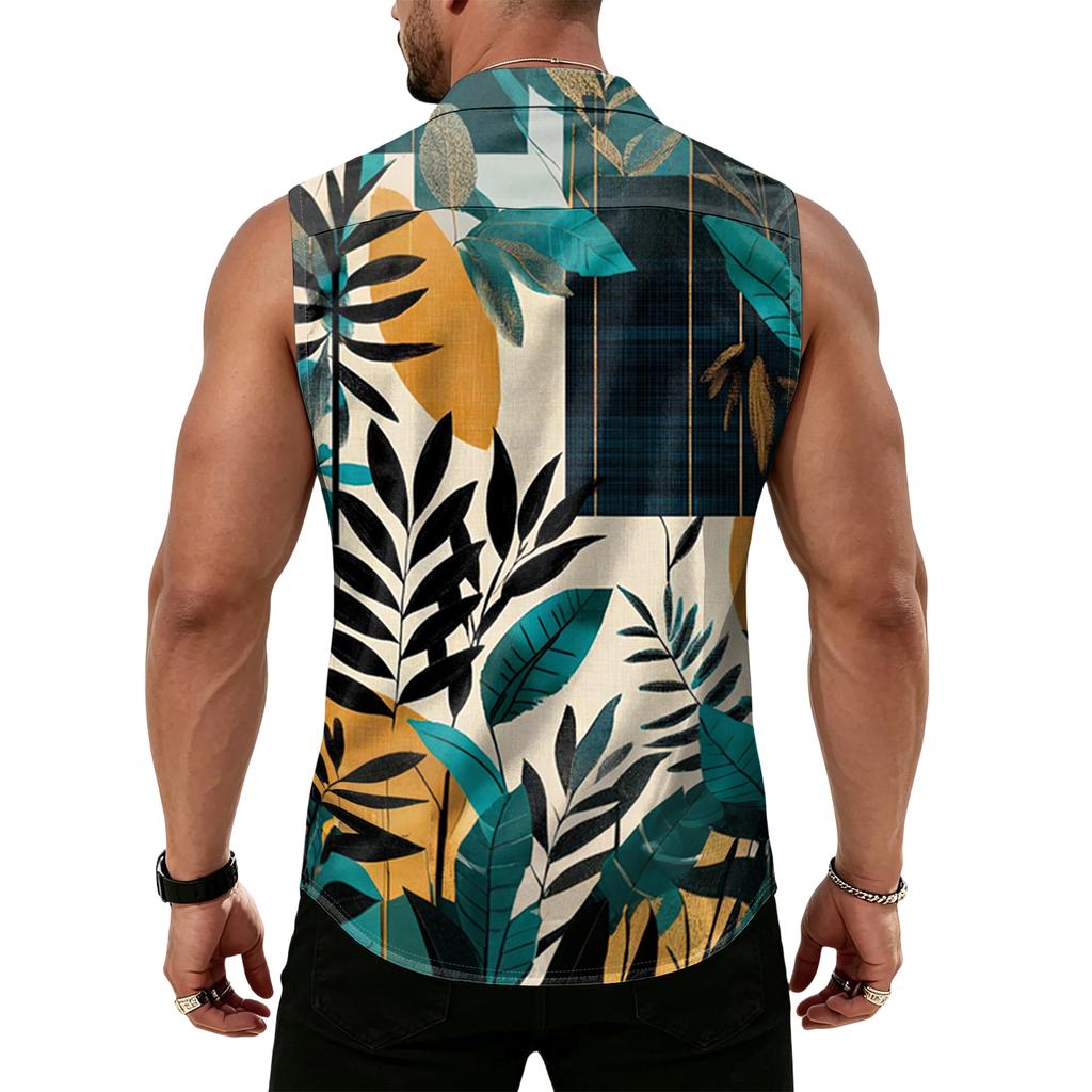 Men's Workwear Lapel Button-Down Vest Shirt - Lightweight Sleeveless Top