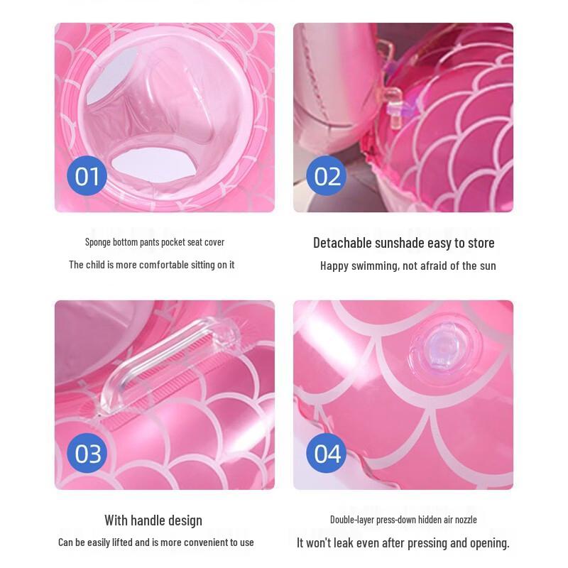 Mermaid Inflatable Baby Swim Float with Sunshade
