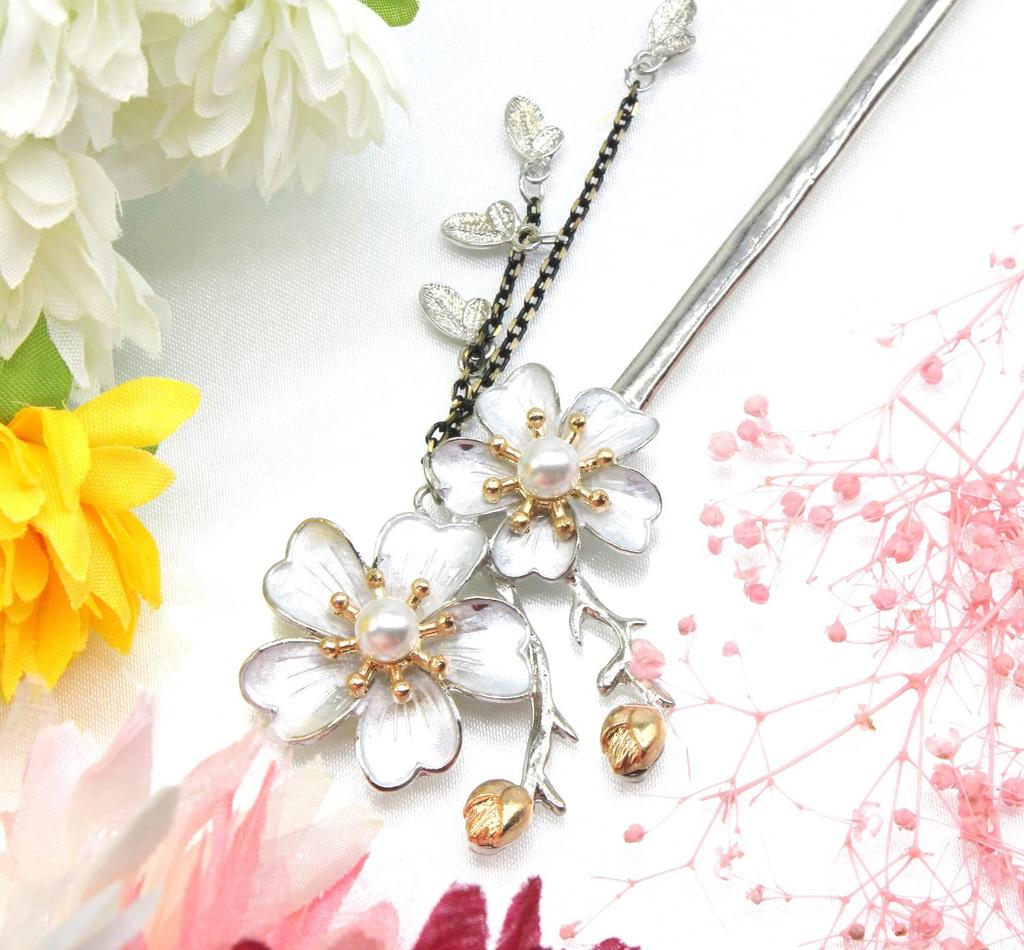 [Miaomyao] Miaomyao Hairpin (Kanzashi) - Single Hairpin for Japanese Traditional Clothing (Tomesode, Kimono, Etc.) - Metal, Antique Style, Cubic