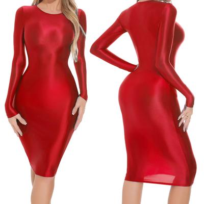 Ženy Olejovo lesklé Hladká ceruzka Bodycon Šaty Hip Wrap Miniškrt pre klubové zoznamky Disco Music Rave Party Kostým Sexy nočná bielizeň