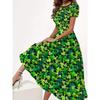 Womens Loose Fit Cotton Print Short Sleeve Round Neck Midi Dress Casual Wear