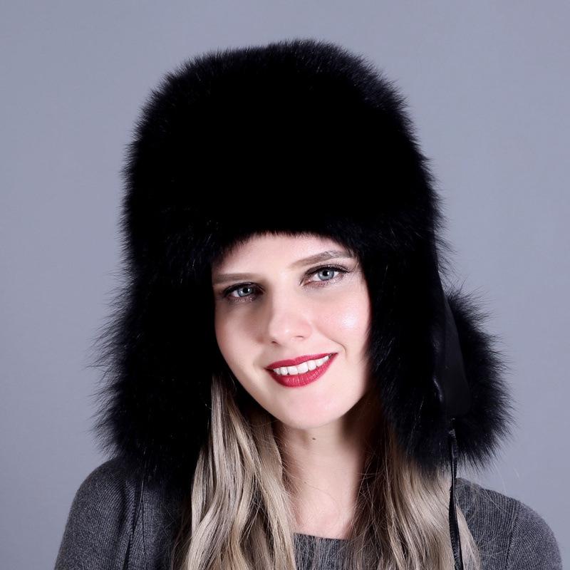 Women Winter Warm Beanie Earmuffs Cap Rolled Edge Fox Hair Warm Ladies Winter Female Thickened Fur Lady Adult Hat