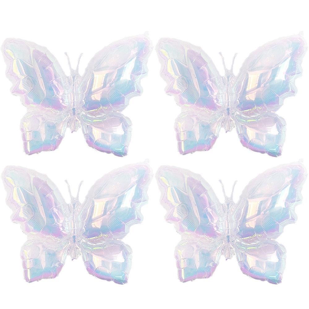 4pcs Iridescent Balloon Heart-Shaped Pentagram Butterfly Laser Transparent Balloon Birthday Wedding Party Decor Supplies
