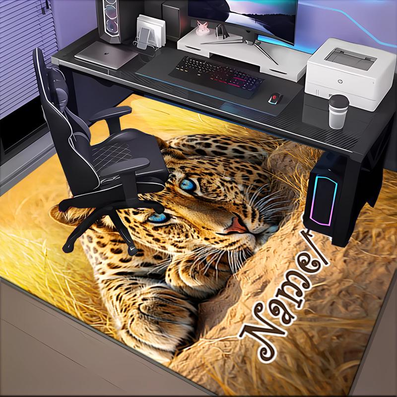 1PC Custom Name Leopard Wild Theme Floor Mat Ideal for Living Room, Game Rooms, Office, Bedroom,Floor Mat Playful Design