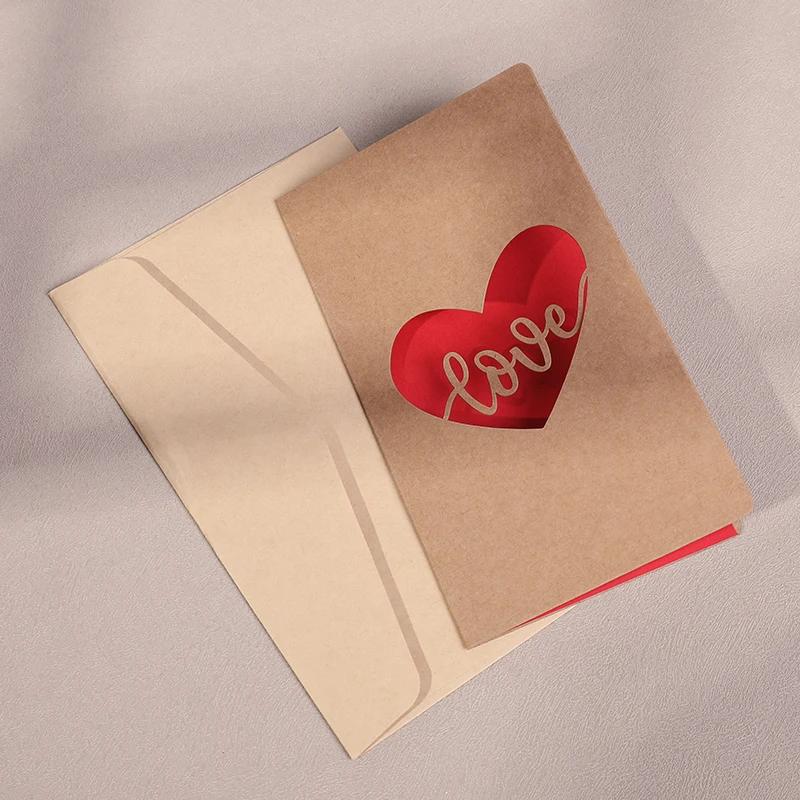 Rose Love Heart Hollowing Paper Card With Envelope Postcard Wedding Invitation Valentines Day Birthday Greeting Cards Gift Favor
