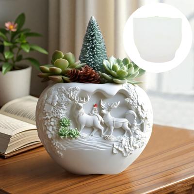 2025 Jultomten renar relief suckulent växt blomkruka harts silikonform hjort ljuskopp jul presentask gipsformar