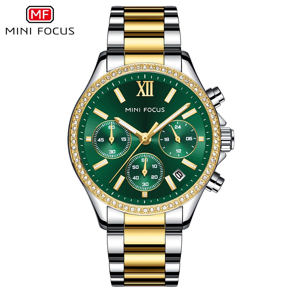 MINI FOCUS Orologio da Donna Multifunzione al Quarzo di Lusso Leggero con Cinturino in Acciaio Luminoso 0617L