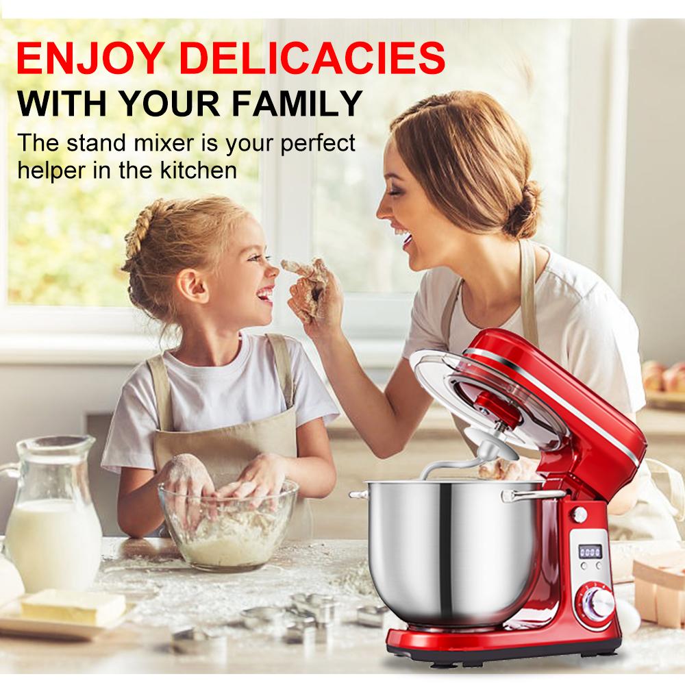 Biolomix Stand Mixer, 1200W DC Quiet Motor 6L Stainless Steel Bowl, 6+Pulse Speeds Electric Kitchen Mixer with LCD Timer, Dough Hook, Beater, Whisk