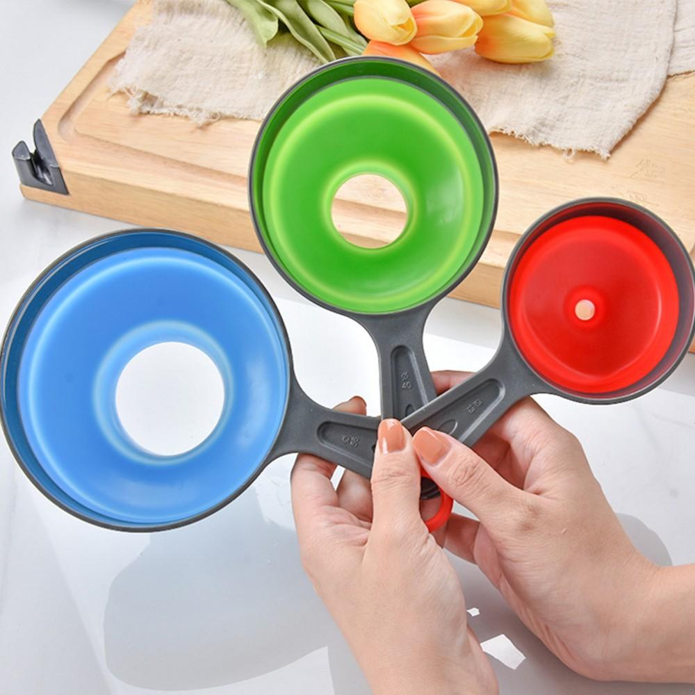 3Pcs/set Telescopic Folding Funnel Set Wide Mouth Kitchen Canning Funnels for Filling Bottles Salt Oil Vinegar Transfer Rubber