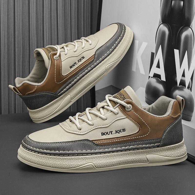 

Чоловіче взуття 2025 весна нове водонепроникне, нековзне та амортизуюче шкіряне взуття на плоскій підошві, підліткове повсякденне модне взуття з м якою підошвою 44 хакі