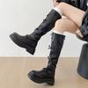 Brown Retro British Platform Boots Women's Boots 2025 New Autumn Maillard Skinny Knight Boots