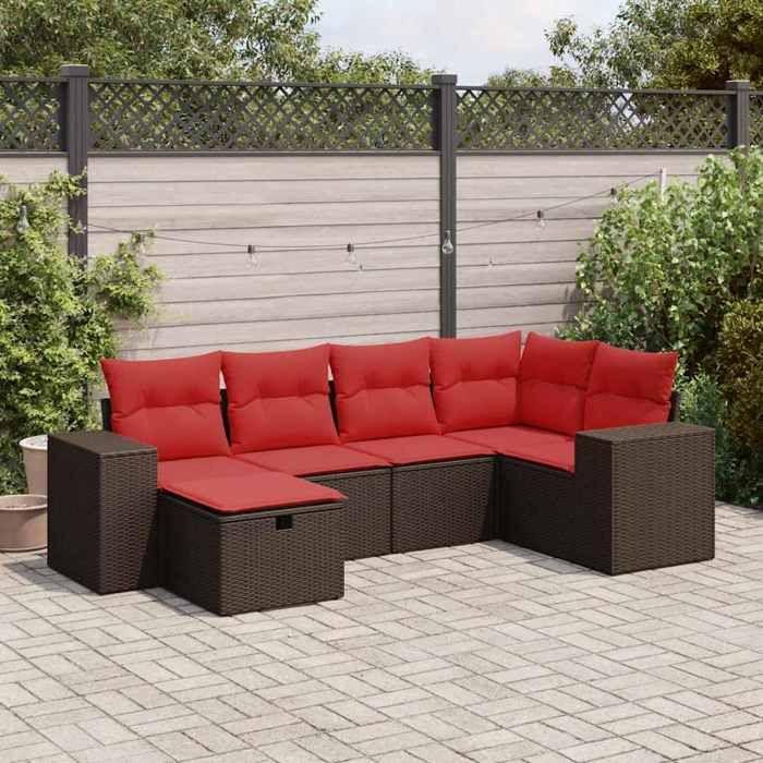 VidaXL Salon de jardin avec coussins 6 pcs marron résine tressée 3325690