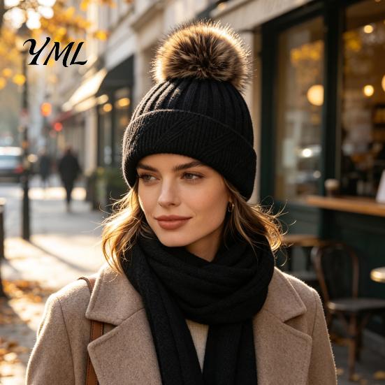 Cozy Knit Hats for Ponytails Winter Knitted Hat Women, Cold Weather Fleece Lined with Pom Breathable Warm Headwear Pom, Chunky Snow Hat, Soft