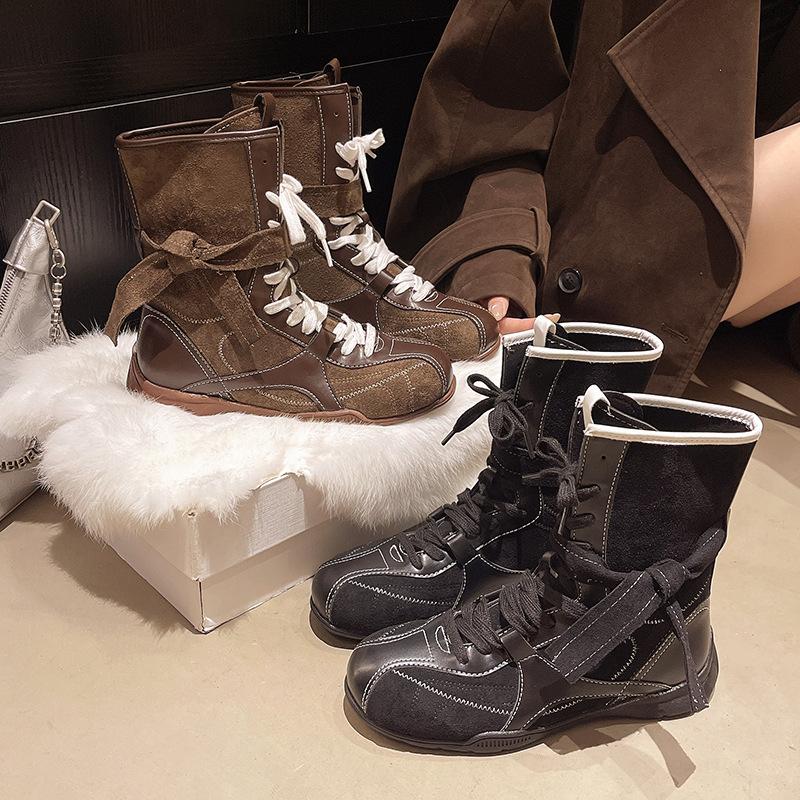 Retro German Training Martin Boots Women's 2025 Autumn New Casual Sports Short Boots Boxing Boots Round Head Mid-tube Western Boots