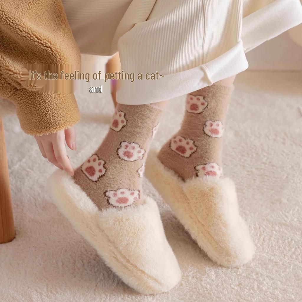 Cozy Cartoon Mink Velvet Socks - Fluffy Warmth for Autumn & Winter, Perfect for Home, Sleep & Postpartum Comfort.