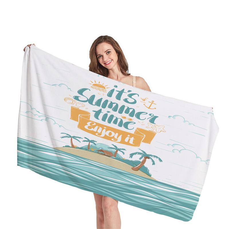 happy summer beach digital-printed polyester Superfine fiber double-sided fleece Beach vacation bath towel, beach towel